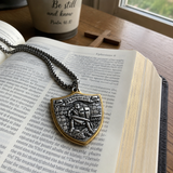 Two-Tone Armor of God Crusader Knight Protection Shield Stainless Steel Necklace