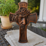 Sacred Thorn Crown Wooden Cross ✝️ | Hand-Carved Beechwood Crucifix with Crown of Thorns