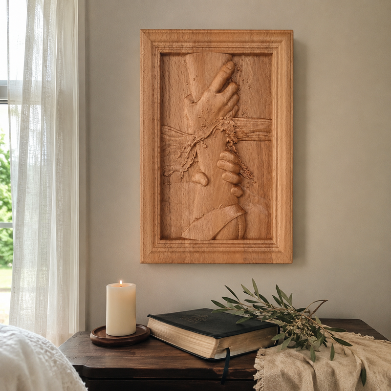 Real solid beech wood carving detail and natural handmade variation