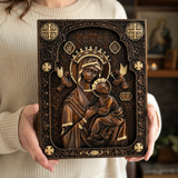Our Lady of Perpetual Help Wood Art - Hand-Carved Catholic Gift - Mother Mary Comfort Figure