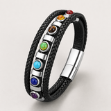Double Layer Braided Leather 7 Chakra Natural Healing Stone Bracelet