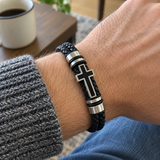 Men’s Black Braided Cross Bracelet – Christian Faith Reminder Wristband