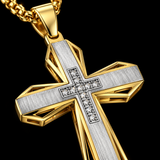Brushed & Faceted Titanium Steel Cross Necklace – Modern Faith, Bold Devotion