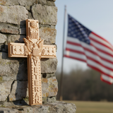 Hand-Carved Beechwood Veteran Cross Wall Plaque | USA Eagle | Proudly Served | Military Gift