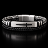 Two‑Layer Braided Leather Cross Bracelet