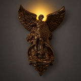 St. Michael the Archangel Battery-Powered Wall Lamp — Antique Bronze Resin Christian Home Decor