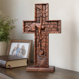 BGCOPPER Savior Jesus Cross - Carved from Natural Wood