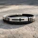 Two‑Layer Braided Leather Cross Bracelet