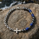 Cross Bracelet with Lapis Lazuli & Hematite — For Faith, Wisdom, and Steady Strength - side view