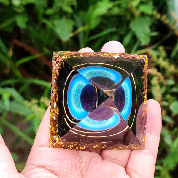 Ogan Energy Pyramid | Amethyst & Obsidian Multiple Healing & Energy Enhancement