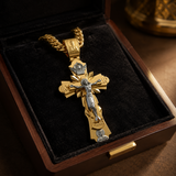 Gold-Plated Copper Crucifix Pendant with Jesus Christ and Religious Figures