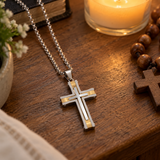 Layered Two-Tone Cross Necklace – Modern Christian Pendant for Men