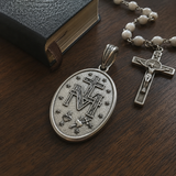 S925K Silver Miracle Medal English Version Inscription Necklace