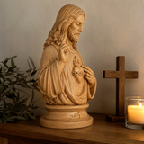 Hand-Carved Cypress Wood Sacred Heart of Jesus Statue – Christian Prayer & Home Devotional Decor