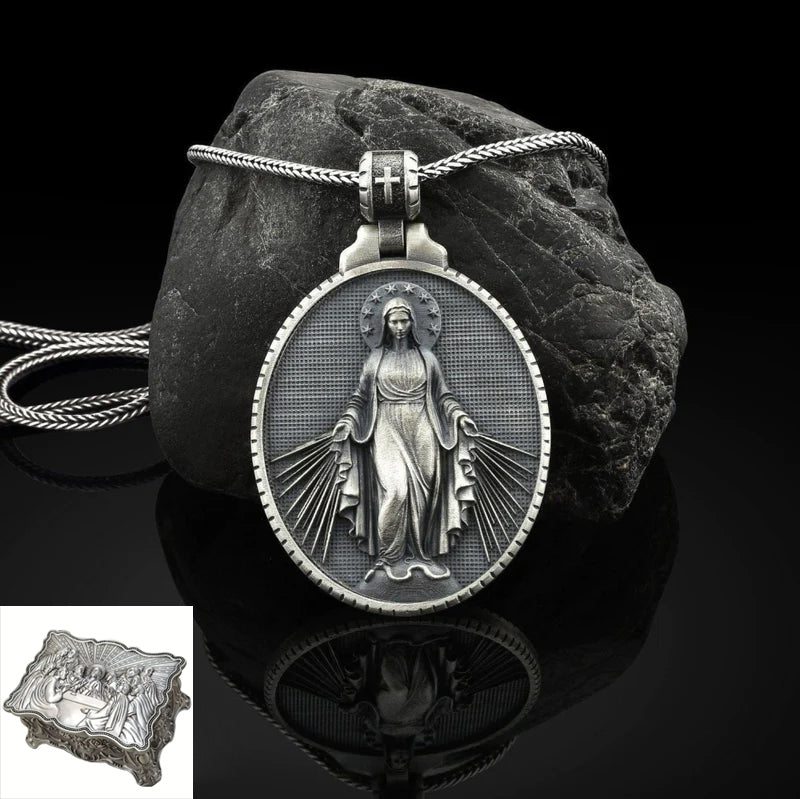 Pure Tin Miraculous Medal Virgin Mary Necklace