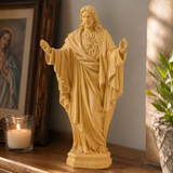 Hand Carved Sacred Heart of Jesus Virgin Mary Wooden Tabletop Ornament