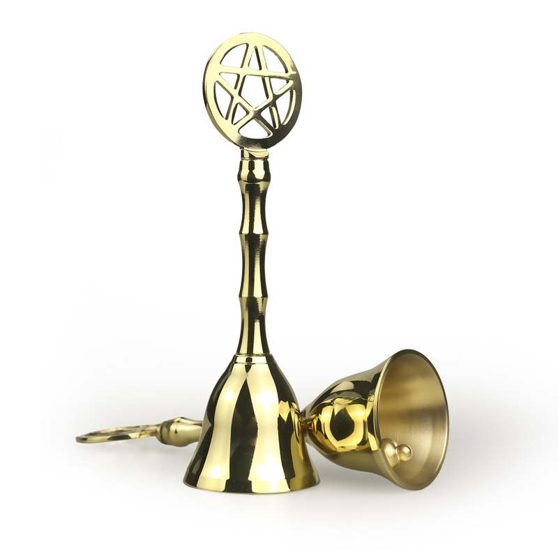 Pentagram Brass Hand Bells Metal Altar Bells Ceremonial Ornament Restaurant Bells Call Reminder Bells