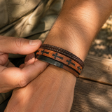 Multi‑Layer Braided Cross Printed Men Leather Bracelet, Vintage PU Leather Magnetic Clasp Religious Wrist Jewelry