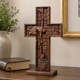 Christ Still Reaches Down – Hand-Carved Beechwood Savior Cross - craftsmanship detail