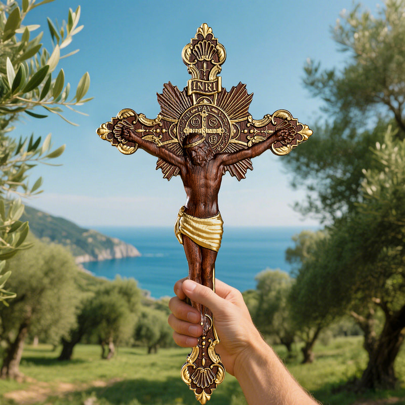 St. Benedict Exorcism Cross wood carved - Bless you and your family