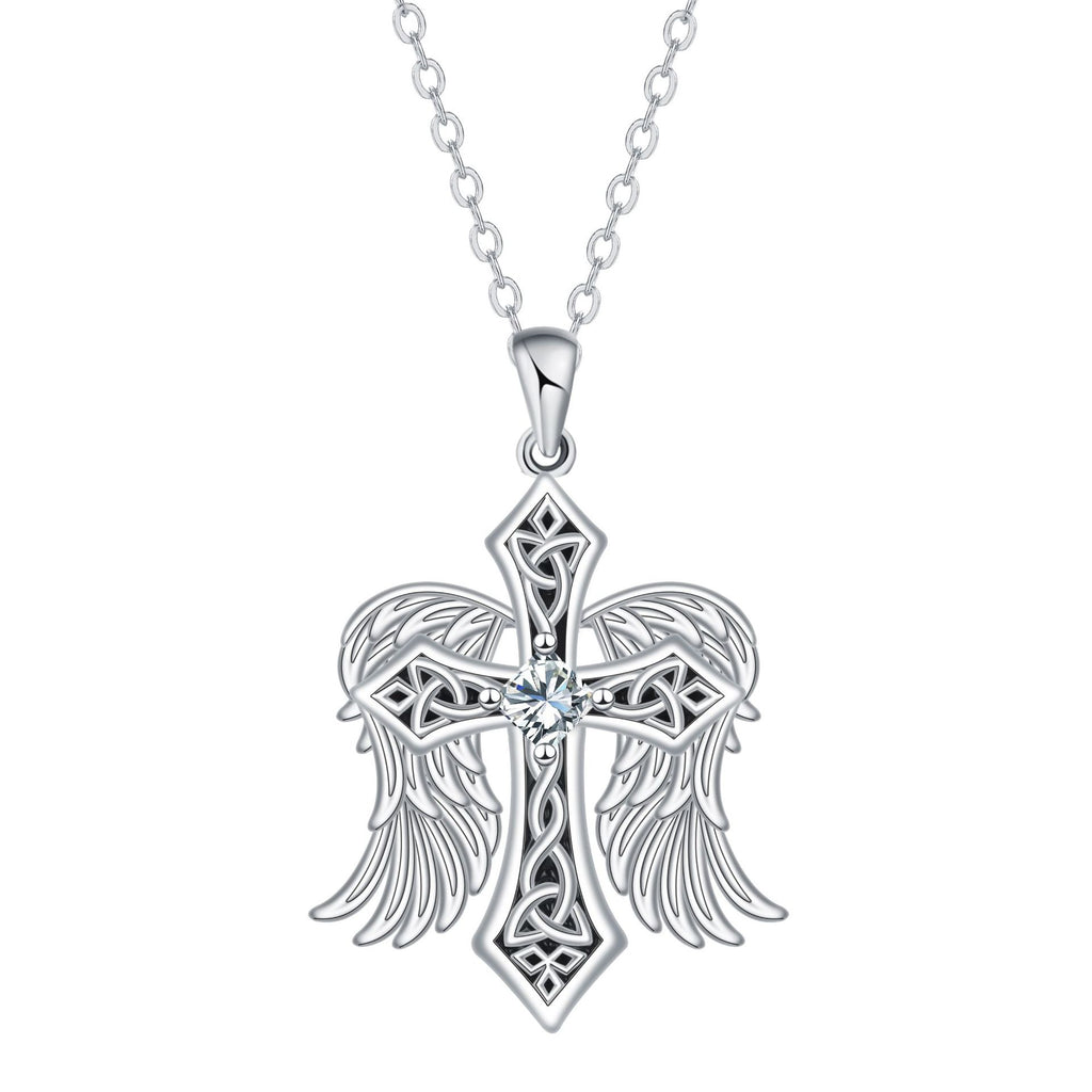 Cross Faith Protection Celtic Knot Winged Cross Necklace – Faith, Protection & Angelic Grace ...