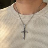 Vintage Thorn-Wrapped Cross Necklace – Christian Faith Pendant for Men and Women