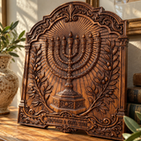 Hand-Carved Beech Wood Menorah & Olive Tree Plaque – Jewish Faith Home Décor
