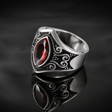 Vintage Gothic Scroll Engraved Marquise Stone Mens Signet Ring