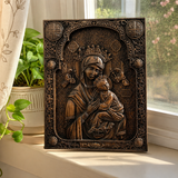 Our Lady of Perpetual Help Wood Art - Hand-Carved Catholic Gift - Mother Mary Comfort Figure