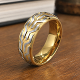 Two-Tone Tire Tread Pattern Mens Stainless Steel Band Ring