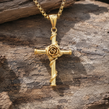 Rose Wrapped Cross Necklace, Retro Religious Pendant for Men Women