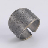 Amaxer Metatron’s Cube Ring for Men Stainless Steel Vintage Sacred Geometry Spiritual Protection Amulet Ring Statement Band for Men Women