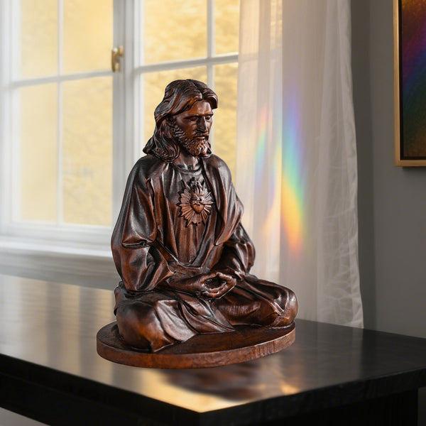 Jesus Meditation Wooden Statue Tabletop Ornament