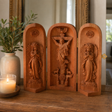 Hand-carved Portable Church - Mini Christian Ascension scene Triptych Altar