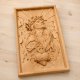 Hand-Carved Sacred Heart of Jesus Beech Wood Plaque – A Quiet Reminder of Christ’s Mercy at Home