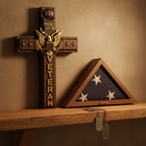 Hand-Carved Beechwood Veteran Cross Wall Plaque | USA Eagle | Proudly Served | Military Gift