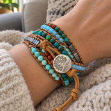 Multi-Layered Hand-Woven Natural Crystal Stone Leather Tree of Life Guardian Bracelet