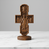 Double-Sided Icon Wood Carving ✝️ | Hand-Carved Crucifix & Saints Beechwood Wall Art
