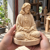 Hand-Carved Beechwood Sacred Heart of Jesus Prayer Statue