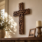 Hand-Carved Beechwood Crown of Thorns Wall Cross