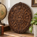 Hand-Carved Beechwood Israel Heritage Wall Plaque – Star of David & Tribal Symbols