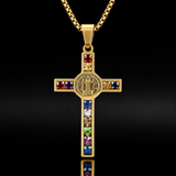 Gemstone St. Benedict Cross Necklace: Wear Protection & Faith With Radiance