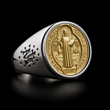 Saint Benedict Medal Stainless Steel Cross Ring
