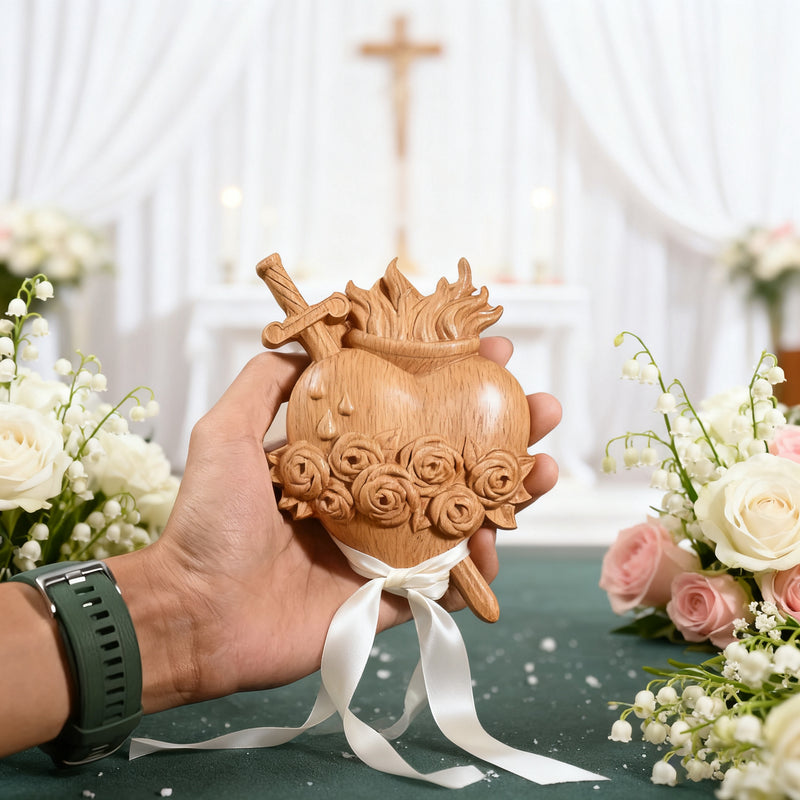 Holy Family Three Sacred Hearts Wooden Wall Decoration