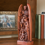 Hand-Carved Solid Beechwood Nativity Scene Sculpture – Holy Family Christian Decor