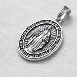 S925K Silver Miracle Medal English Version Inscription Necklace
