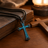 Black Turquoise-Style "Faith" Cross Necklace