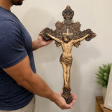 Hand-Carved Solid Maple Wood St. Benedict Crucifix – Christian Wall Cross