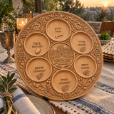 Jerusalem Passover Seder Plate – Hand-Carved Beechwood Judaica for Pesach