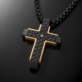 Hammered Two-Tone Stainless Steel Cross Necklace – Strength, Faith & Rugged Elegance